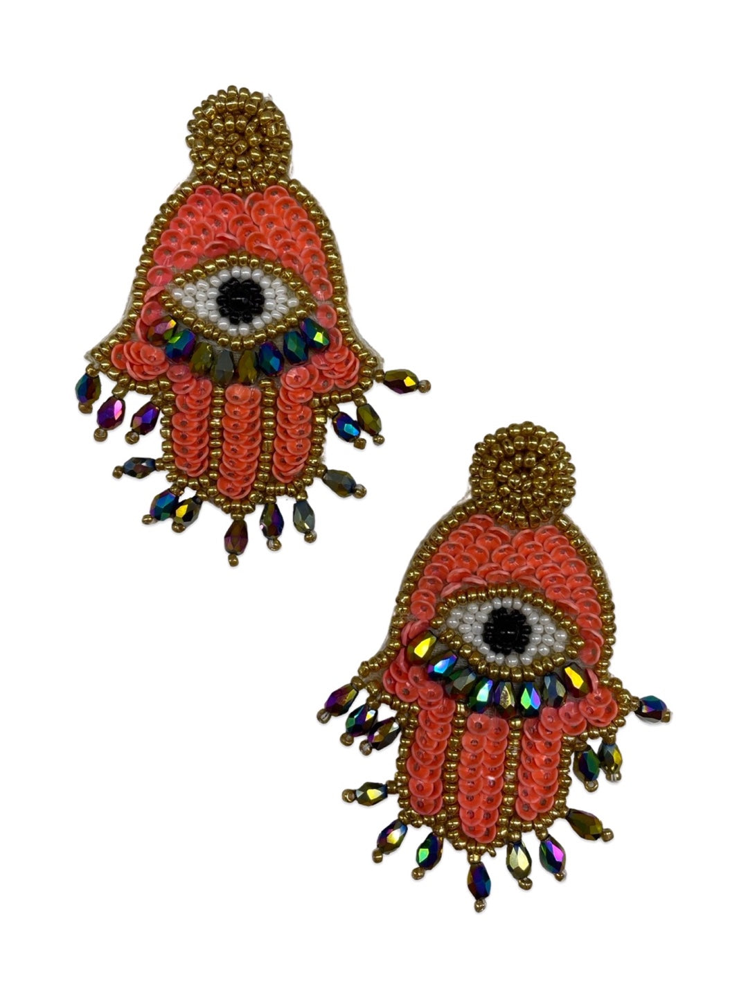 Colourful Beaded Hamsa Evil Eye Dangle Earring