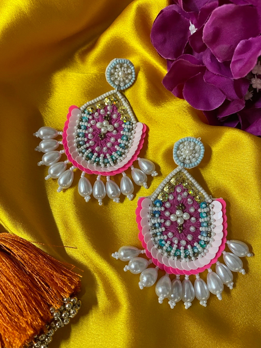 Buy Sugar Pink Beaded Earrings Dangle Ear Jewelry Miyuki Leaf Online in  India  Etsy