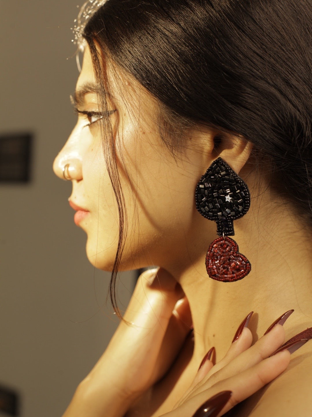 Maroon deals long earrings