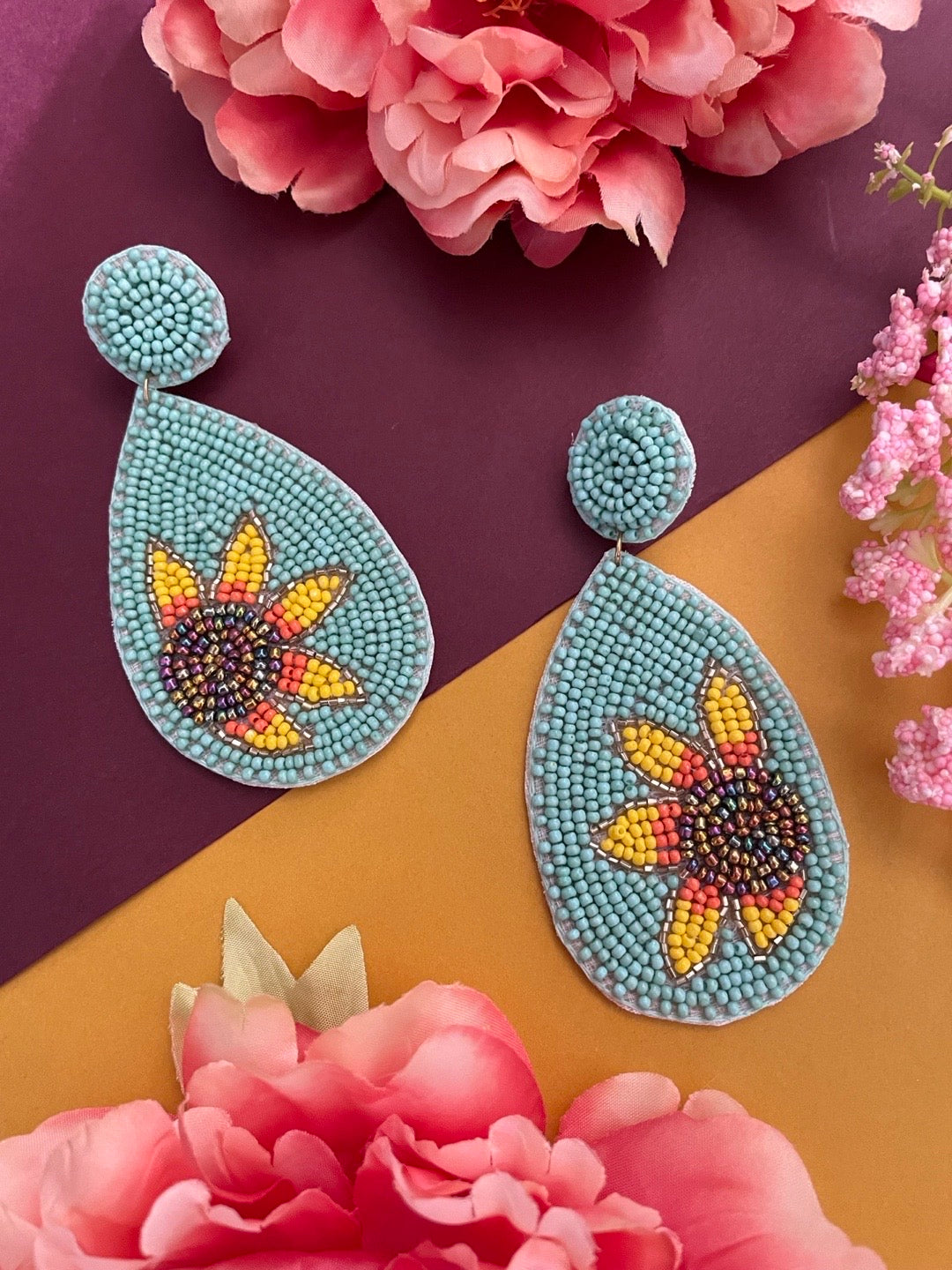 Colourful Beaded Flower Earrings1