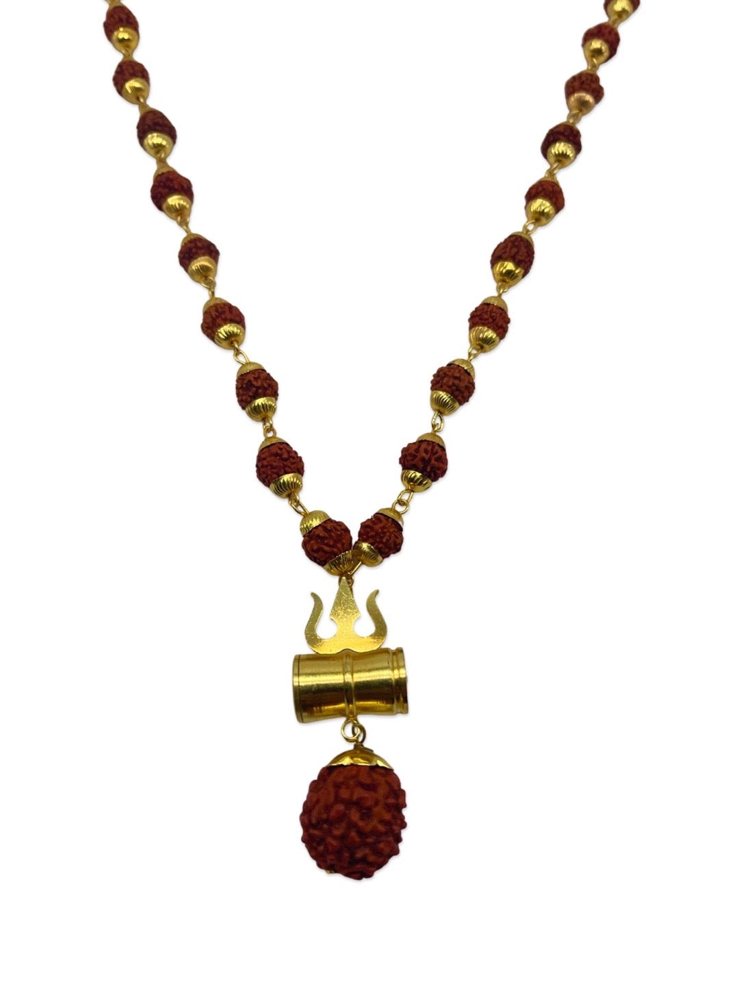 Gold Plated Rudraksha Mala Trishul damaru Design