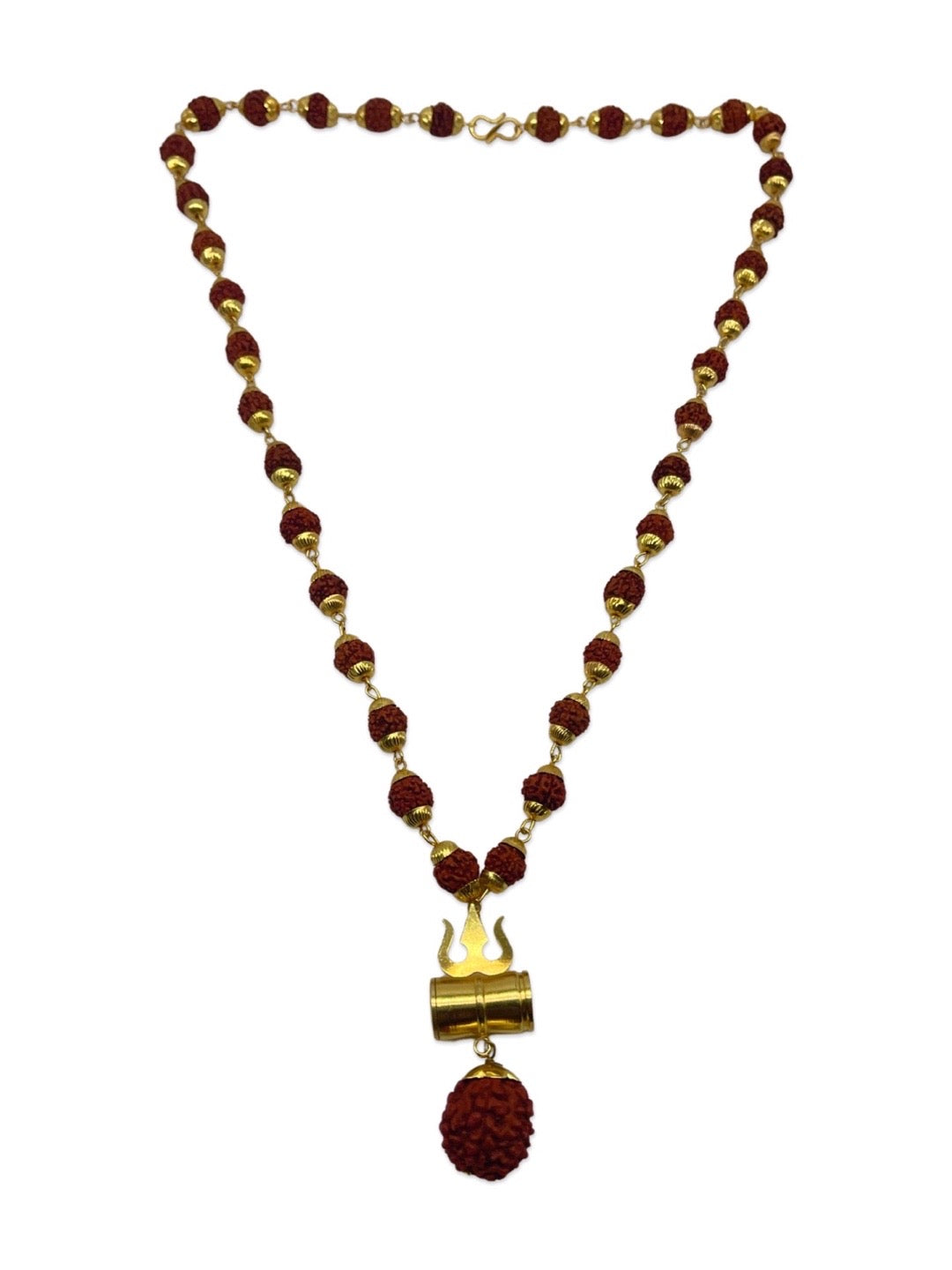 Gold Plated Rudraksha Mala Trishul damaru Design