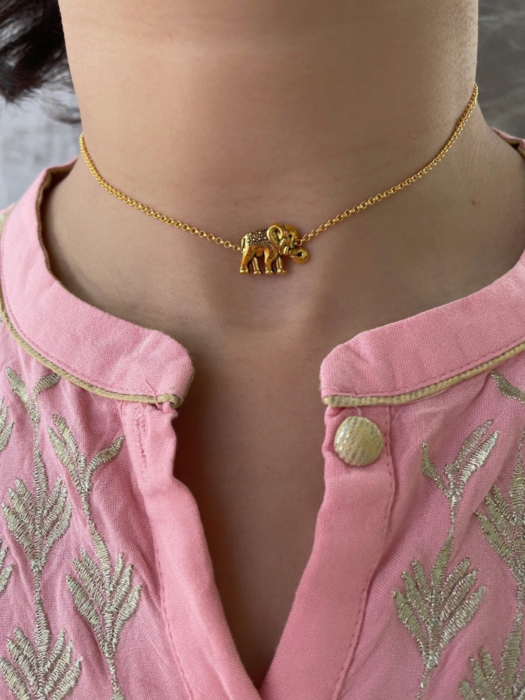 Gold Plated Choker Necklace Elephant Design Pendant