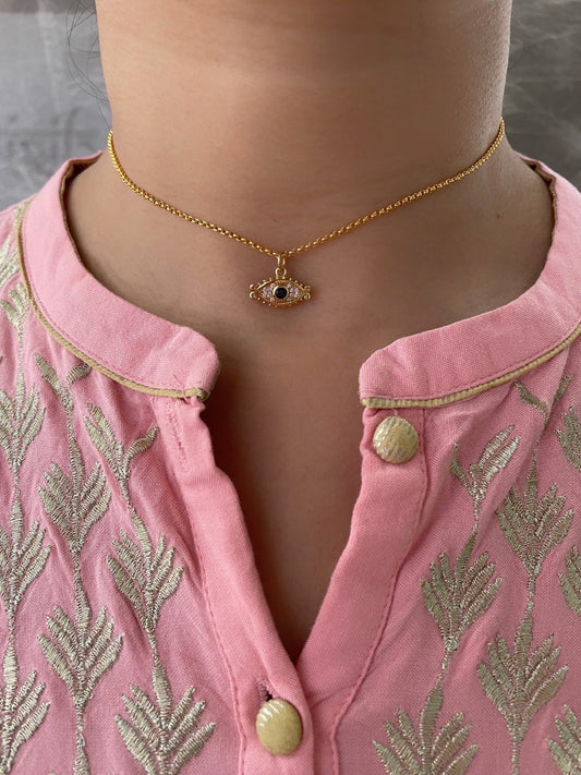 Gold Plated Choker Necklace EvilEye Design AD Pendant