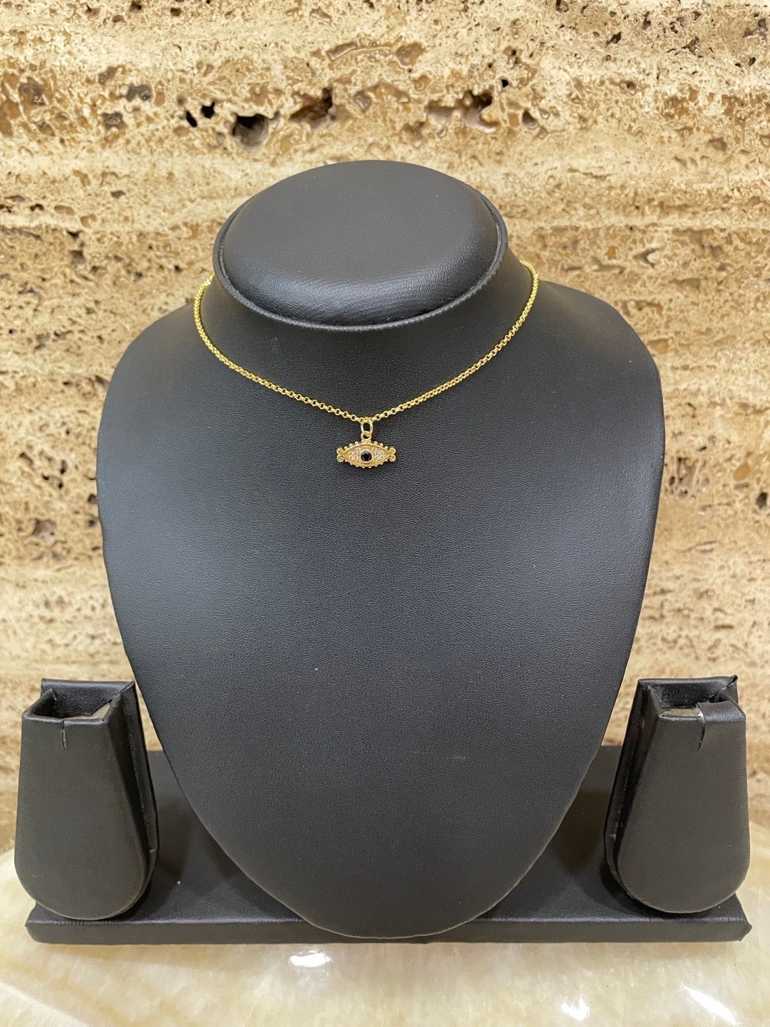 Gold Plated Choker Necklace EvilEye Design AD Pendant