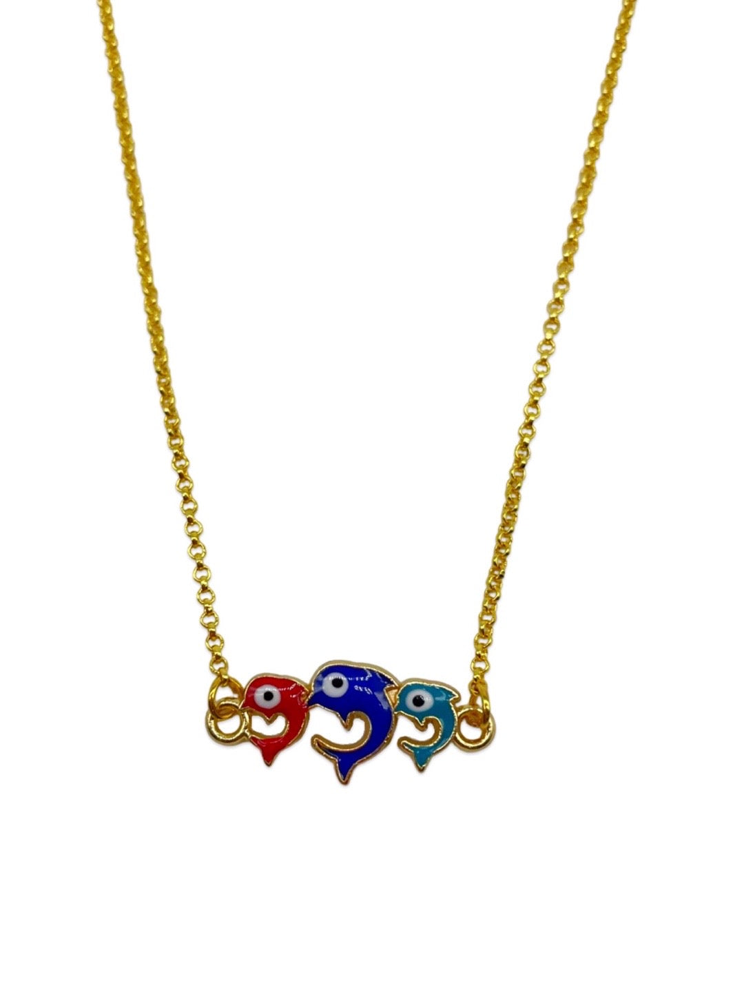 Gold Plated Choker Necklace Dolphin Multicolor Enamal Evil Eye Design Pendant