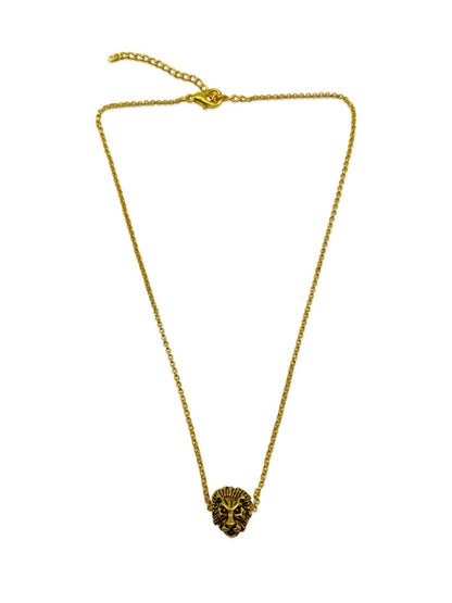 Gold Plated Choker Necklace Lion Face Design Pendant