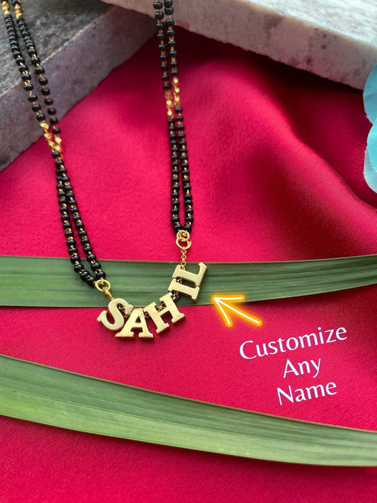 Fancy Name Mangalsutra With 2 Line Black Beads Chain | Short Mangalsutra