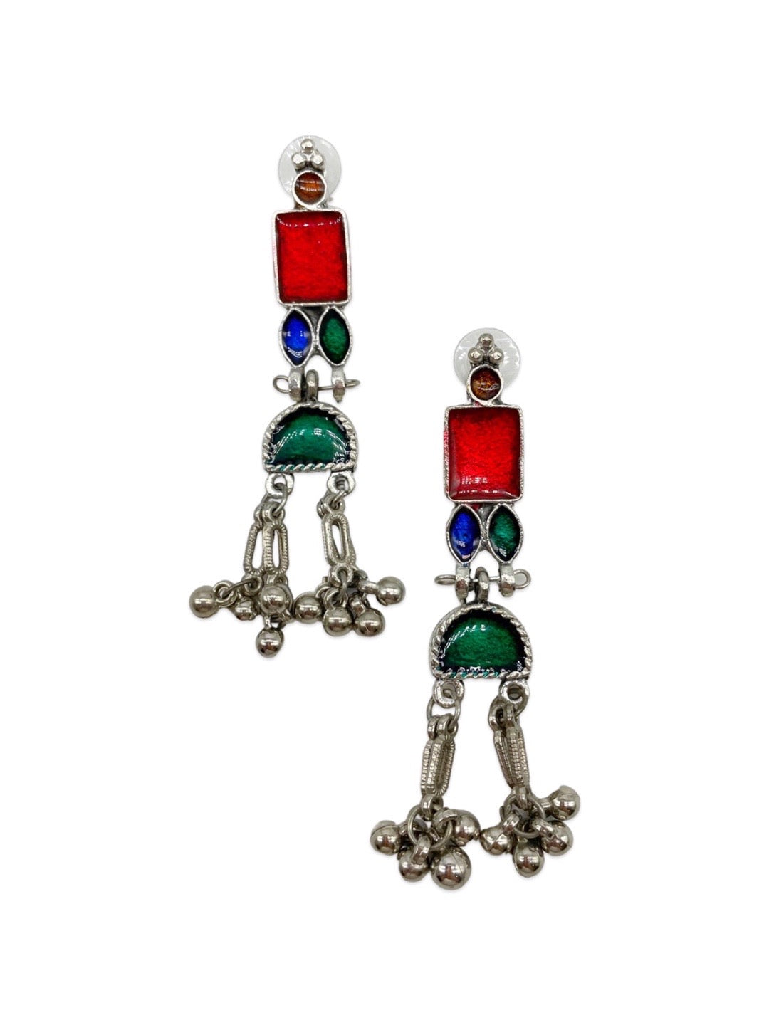 Boho Oxidized Choker Necklace Set With Earrings Multicolor Enamal Design