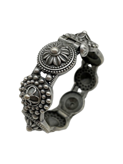 Silver oxidized Flower Design Bangle kada