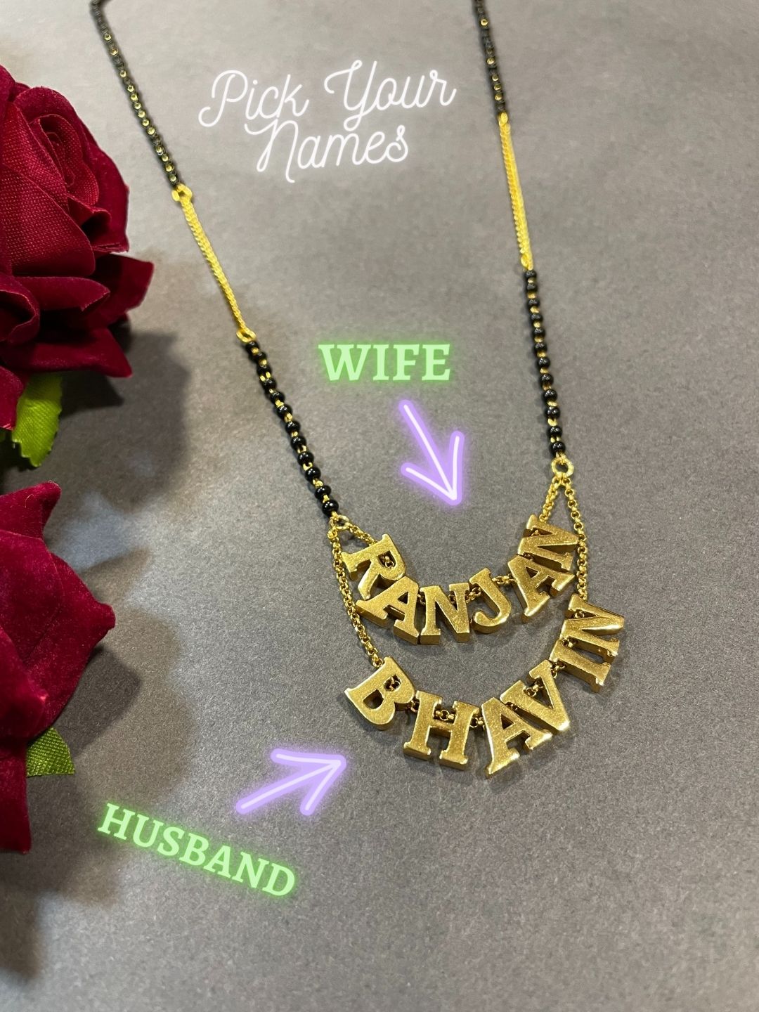 Personalized Husband-Wife Name Mangalsutra Design | Short Mangalsutra