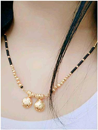 Digital Dress Room Short Mangalsutra Designs Gold Plated Latest 2 Vati Pendent Black Gold Beads Mangalsutra
