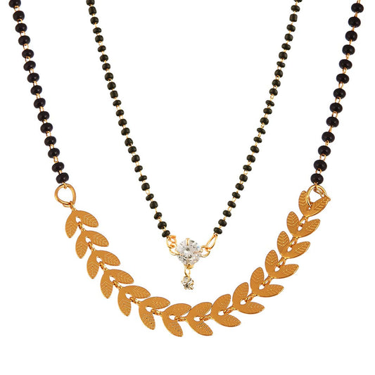 Digital Dress Room Short Mangalsutra Designs Gold Plated Latest Round American Diamond & Eila Leaf Two Mangalsutra