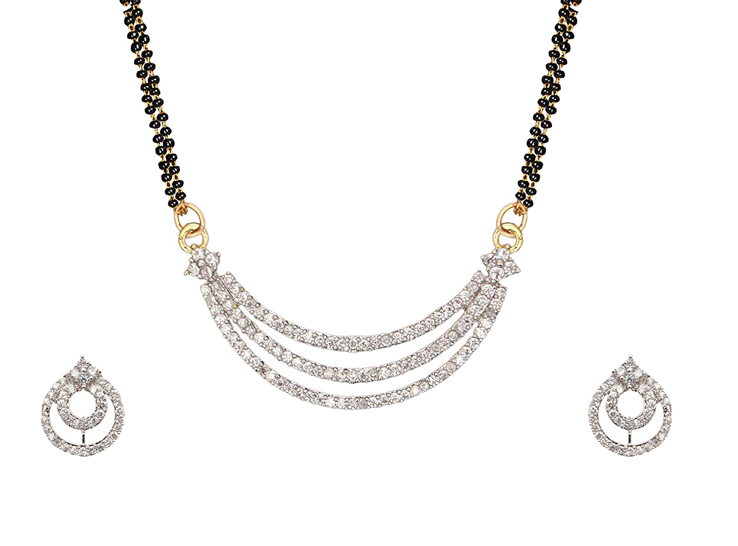 Digital Dress Room Short Mangalsutra Designs Set Gold Plated Latest American Diamond Mangalsutra & Earrings