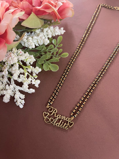 personalized custom name necklace gold long mangalsutra design double line