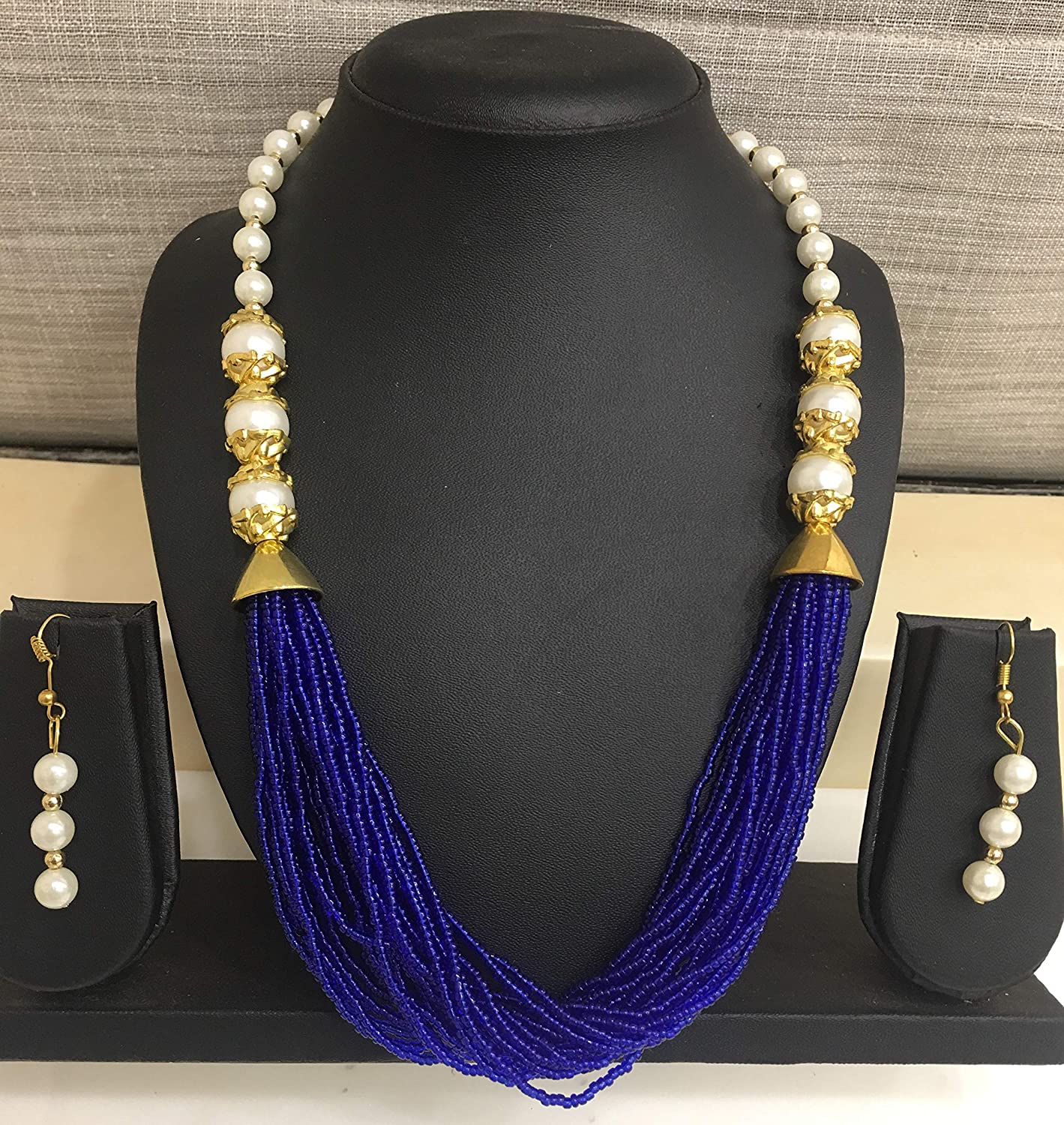 Latest Pearls Necklace Designs Gold Plated Imitation Jewellery Tiny Beads with Earring Set