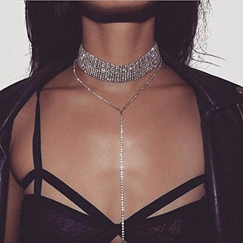 Digital Dress Room Crystal Choker Rhinestone Pendant Collar Necklace