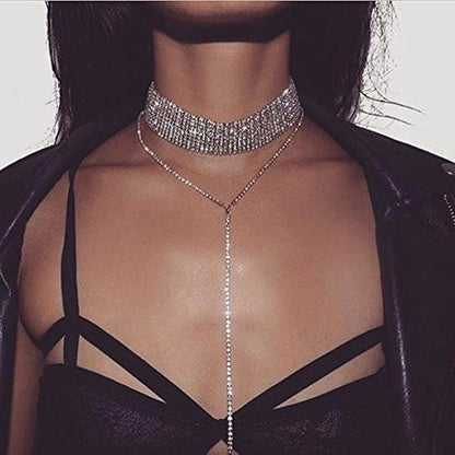 Digital Dress Room Crystal Choker Rhinestone Pendant Collar Necklace