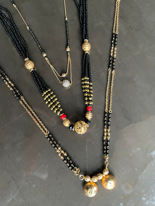 (Combo of 3) Gold Plated Long Mangalsutra Design & Short Mangalsutra Design With AD Diamond & 2 Vati Pendant