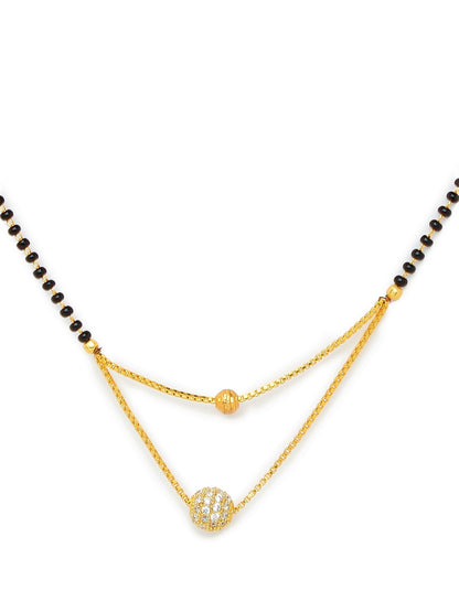 Combo Set of 2 Mangalsutra Designs Gold Plated Layered Pattern Black Gold Beads Vati Pendant