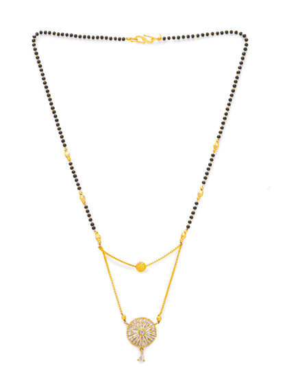 Combo Set of 2 Gold Plated Long Mangalsutra Designs and Short Mangalsutra Designs with Round Pendant