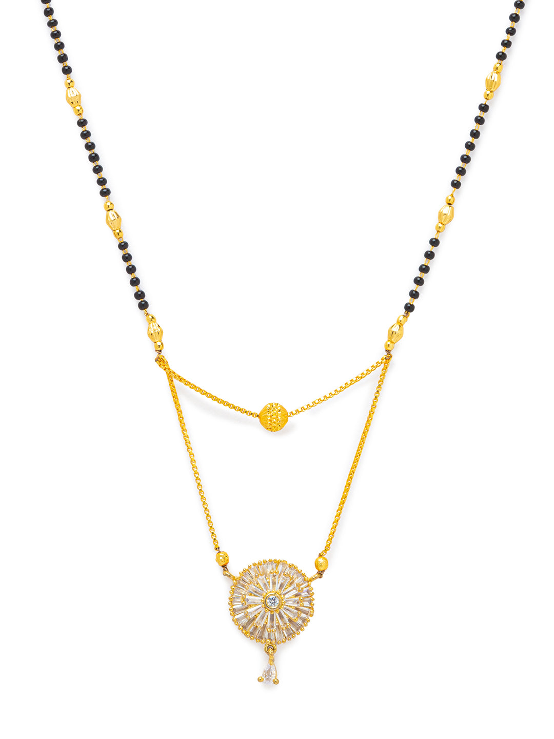 Combo Set of 2 Short Mangalsutra Designs and Long Mangalsutra Design Gold Plated Round Shape Pendant