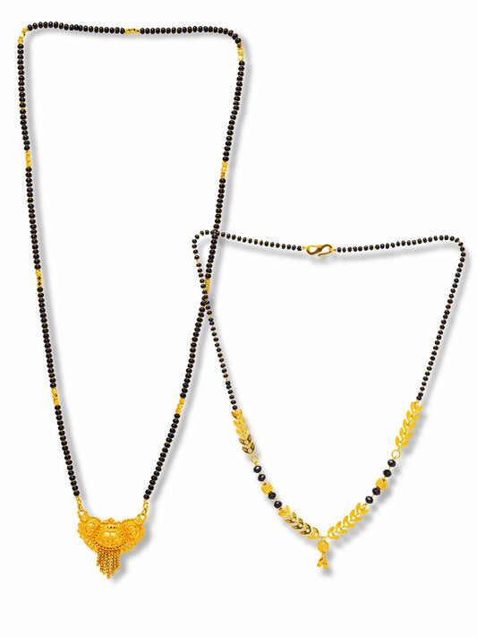 Combo Set of 2 Gold Plated Long Mangalsutra Designs and Short Mangalsutra Designs with Leaf Pendant