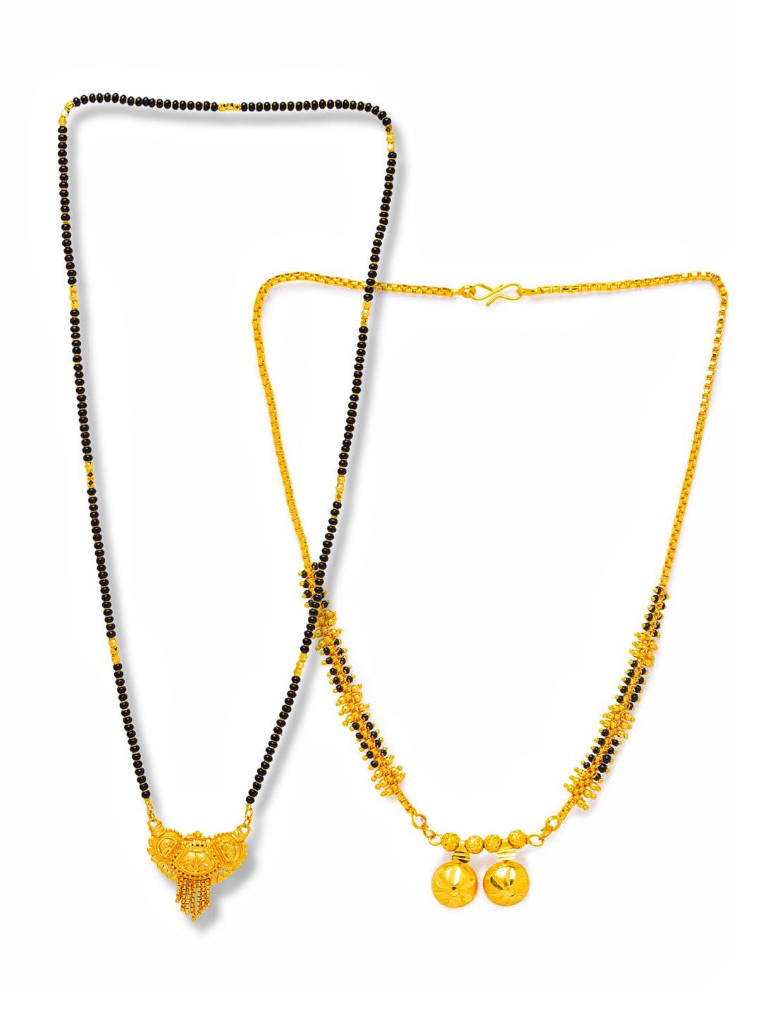 Combo Set of 2 Gold Plated Long Mangalsutra Designs and Short Mangalsutra Designs with Vati Pendant