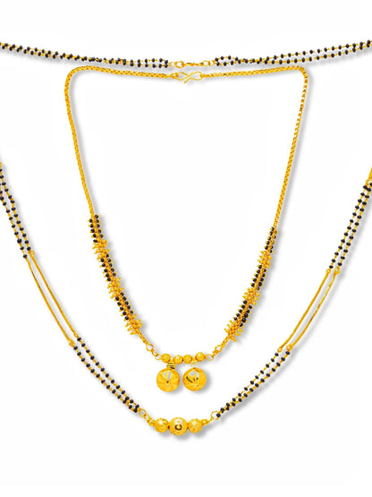 Combo Set of 2 Gold Plated Long Mangalsutra Designs and Short Mangalsutra Designs with Vati Pendant