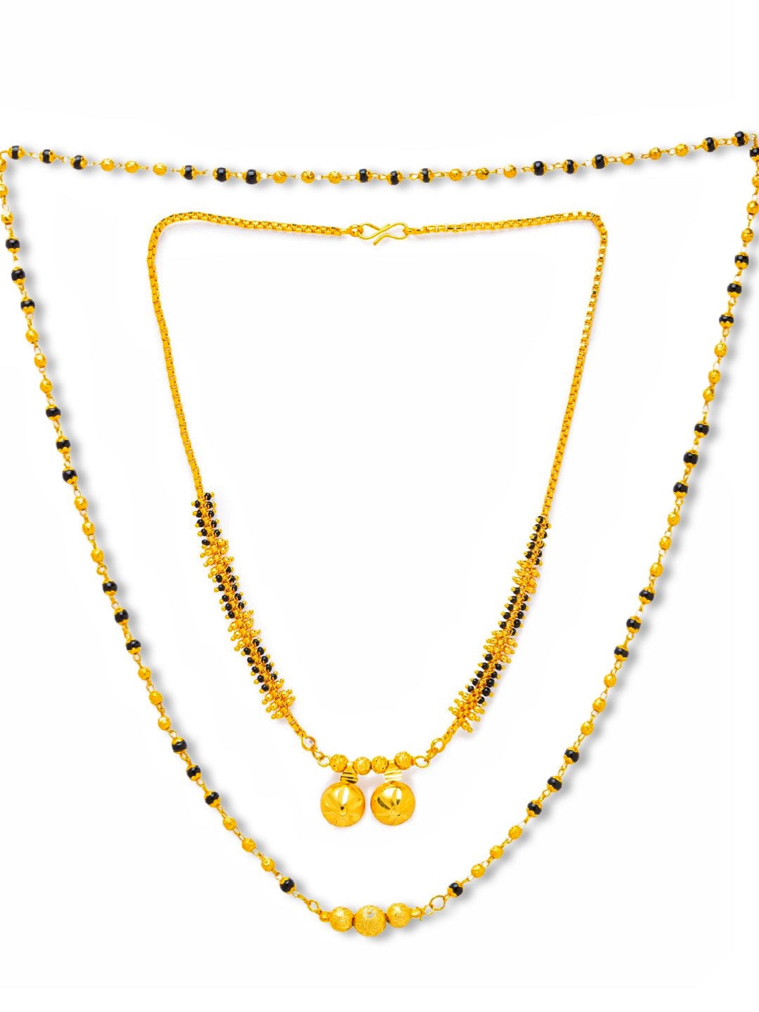 Combo Set of 2 Gold Plated Short Mangalsutra Designs and Long Mangalsutra Designs with Ball Pendant