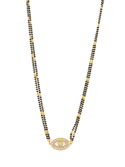 Combo Set of 2 Gold Plated Short Mangalsutra Design and Long Mangalsutra Design Evil Eye AD Pendant