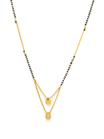 Combo Set of 2 Long Mangalsutra Designs and Short Mangalsutra Designs Gold Plated Oval Shape Pendant