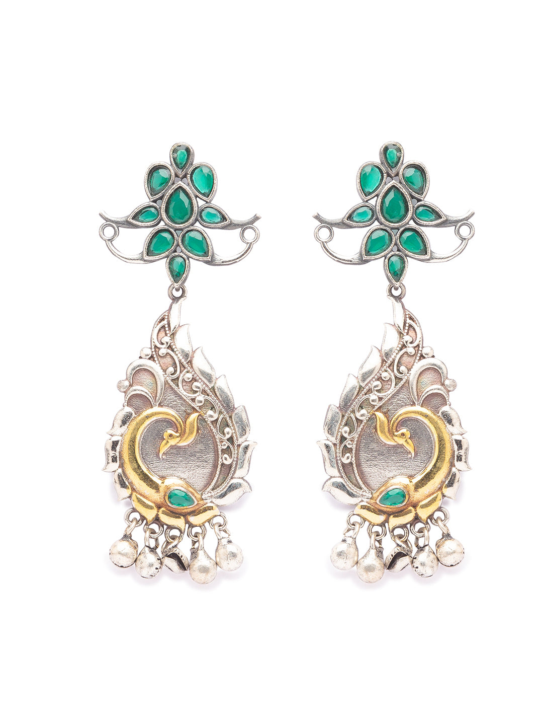 Buy Karatcart Oxidised Silver Peacock Shape Red and Green Stone Jhumki  Earrings for Women online