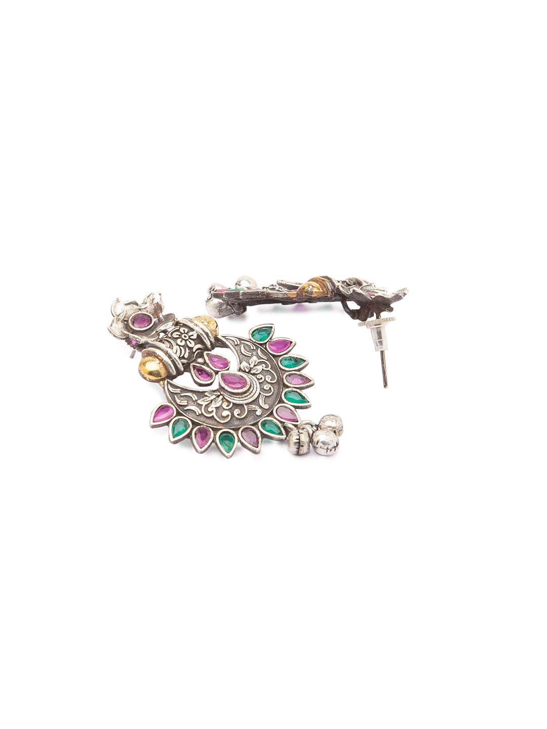 German Silver Oxidized Earrings Flower/Chandbali Design Multicolor Stones Studded Gungroo Danglers