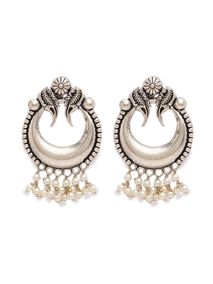 Antique German Silver Oxidized Earrings Chandbali Pearl Ghungroo Tribal Danglers