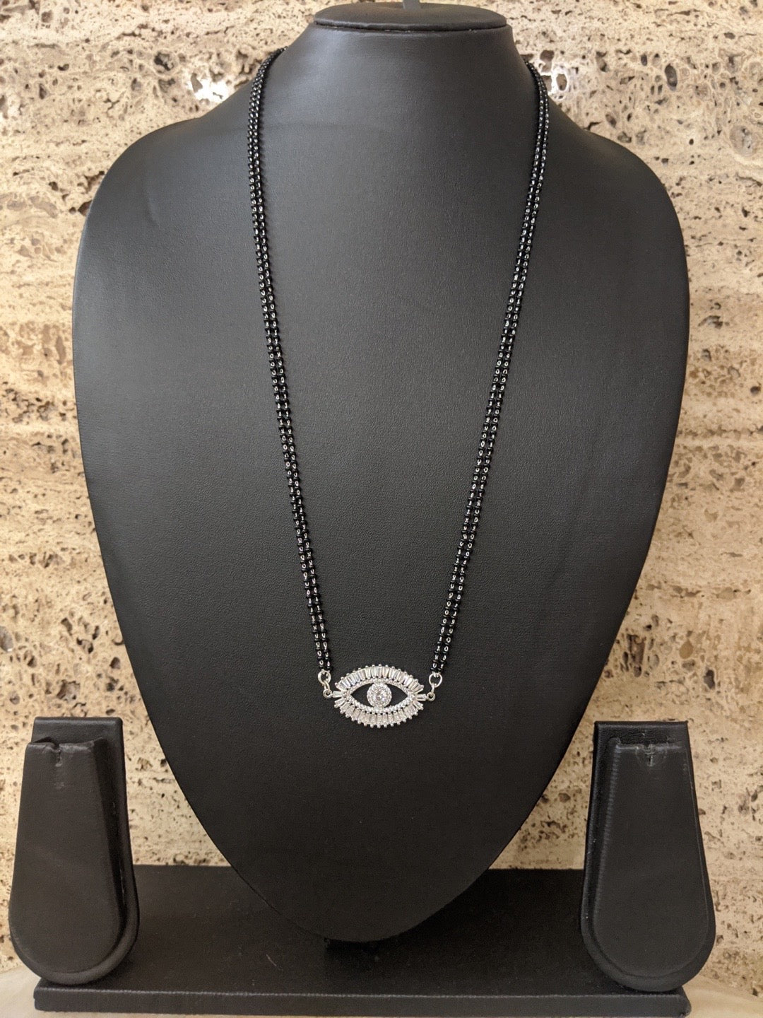 Big Evil Eye AD Pendent Silver Short Mangalsutra