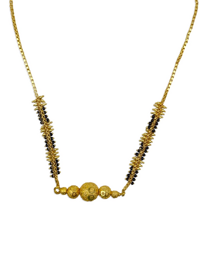 Artificial Gold Short Mangalsutra Ball Designs In Traditional Marathi Style Black Beads Gold Chain
