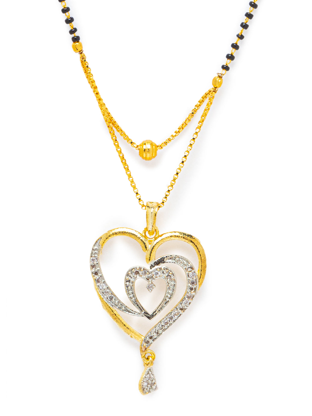 Digital Dress Room Digital Dress Room Diamond Gold Plated Short Mangalsutra set with Earrings मंगलसूत्र Latest Design/Cz Solitaire/Black Beads Chain Heart Love Shape Pendant  New Mangalsutra Designs For Women (20 Inches) 