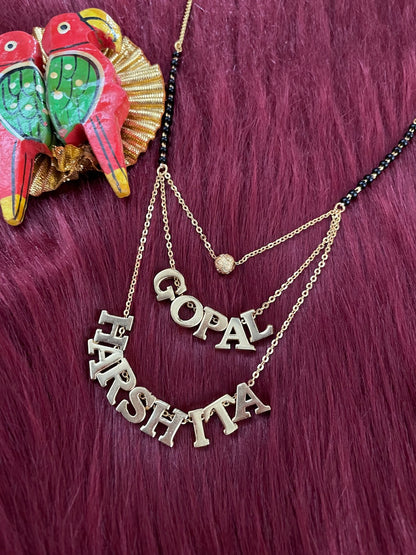 Customized Tripple Layer Double Name Necklace with ball | Short Mangalsutra Designs