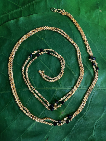 South Indian Style Long Mangalsutra Designs Gold Plated Chain Black/Gold Crystal Beads (28 Inches)