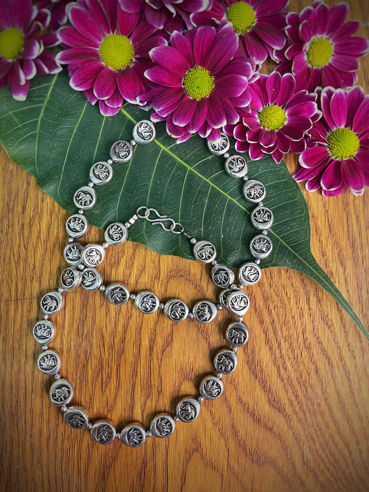 German Oxidised Silver Anklets Elephant Engraved Coins Design Payal Silver Plating Foot Jewellery