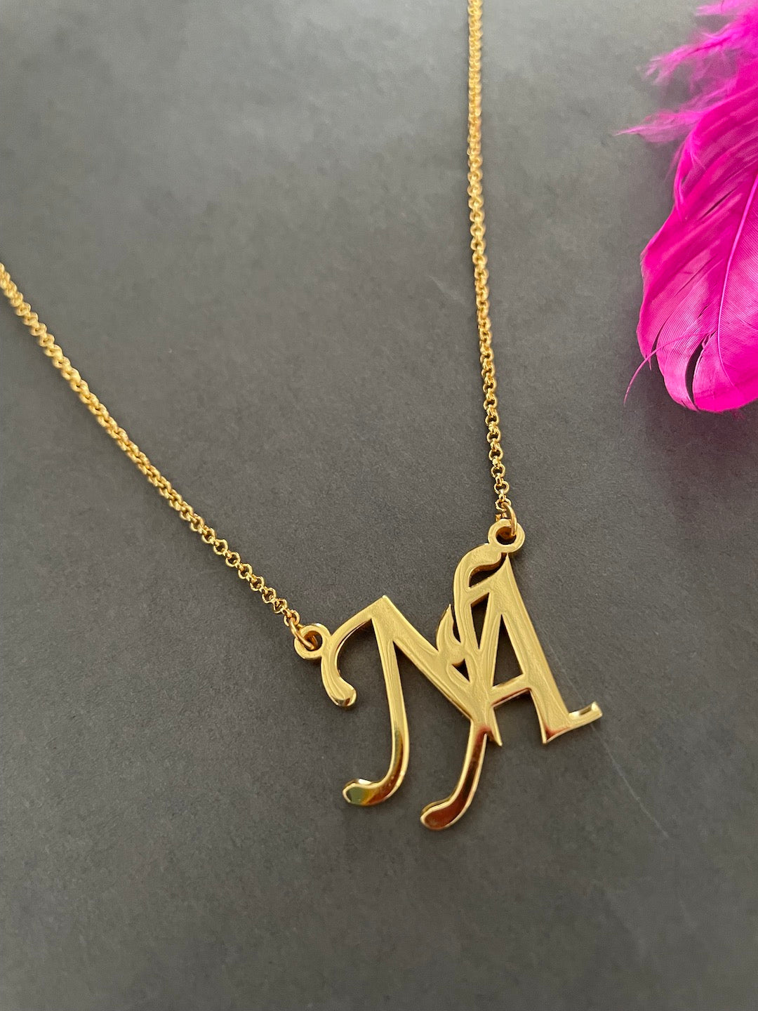 Personalized 2 Letter Necklace in 14k Gold (Single Spacing)