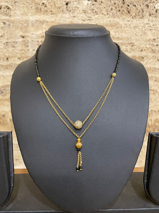 Latest Short Mangalsutra Design Gold Plated Chain Double Strand CZ Diamond Latkan Pendant (19 Inches)