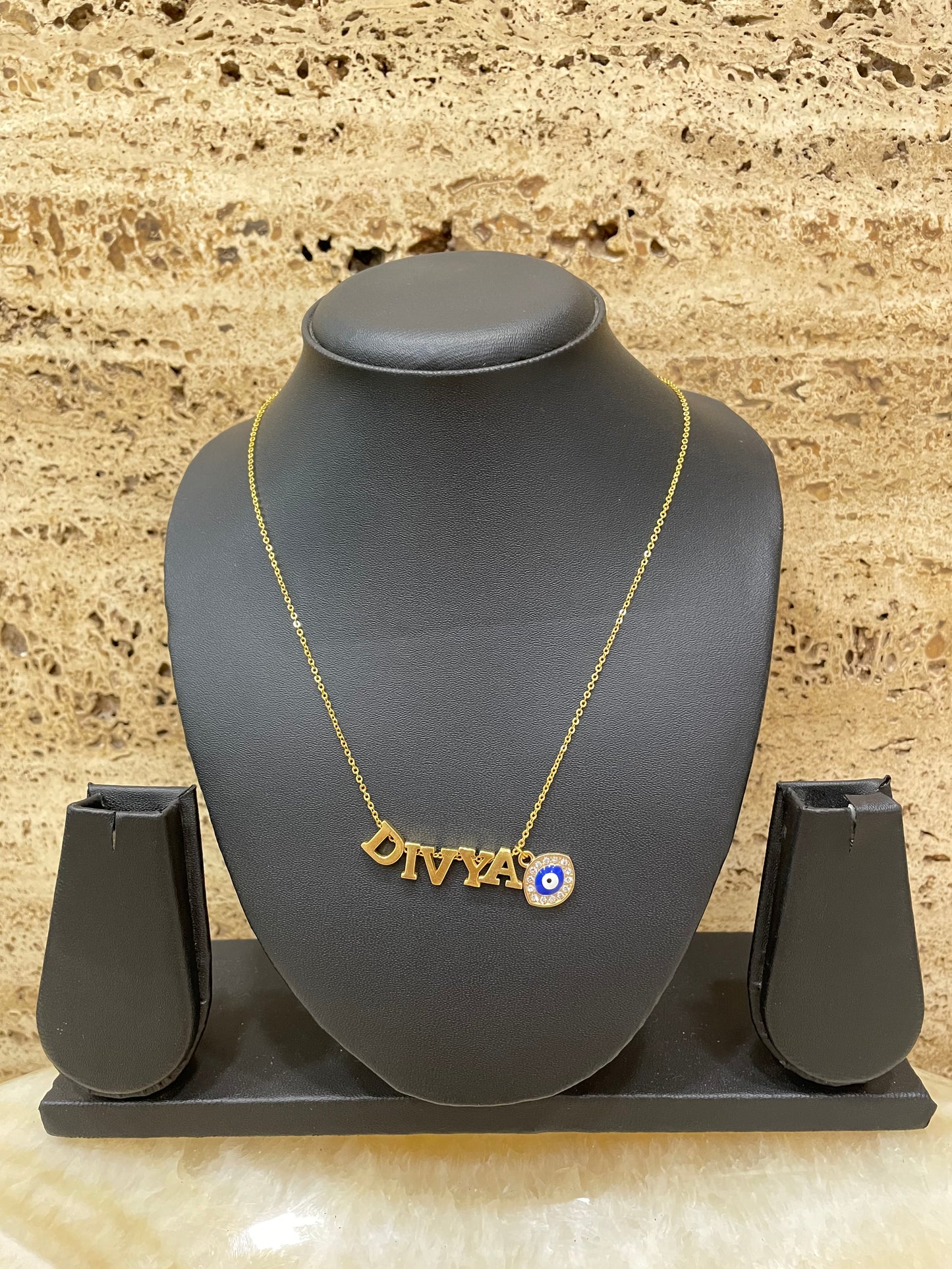 Name Necklace with American Diamond Evil Eye