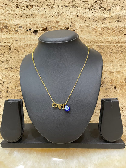 Name Necklace with Drop Evil Eye