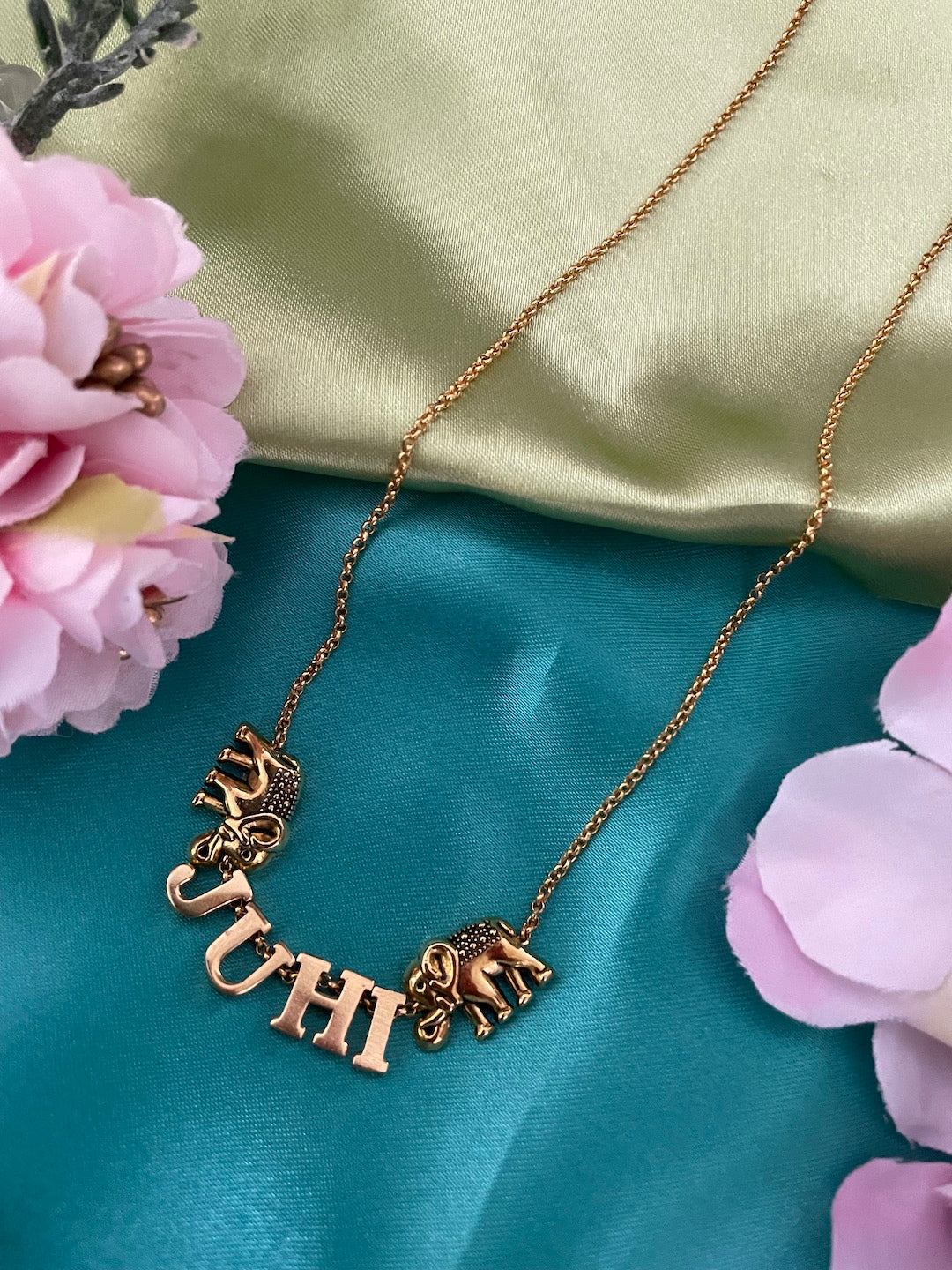 Twin Elephant Name Necklace