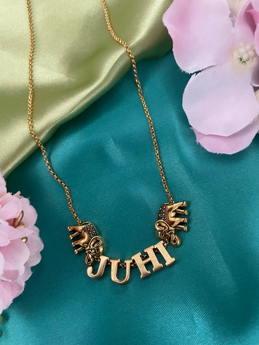 Twin Elephant Name Necklace