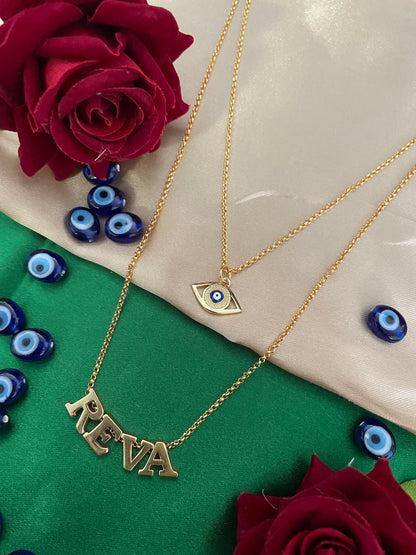 Double Layered Evil Eye Name Necklace