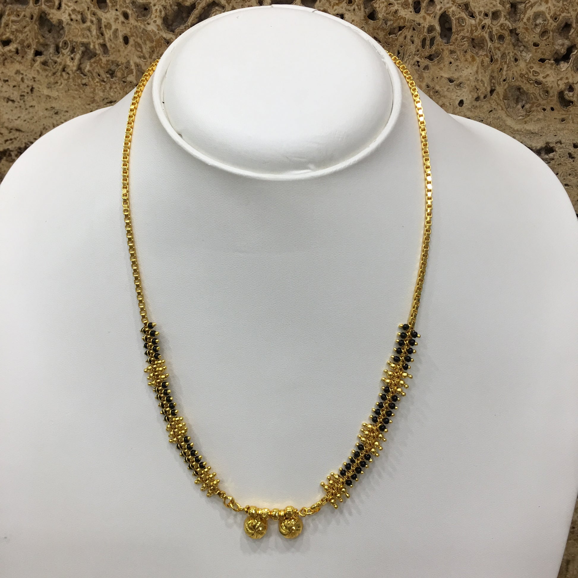 Digital Dress Room Short Mangalsutra Designs Gold Plated Latest 2 Vati Pendant Black & Gold Beads Traditional Mangalsutra