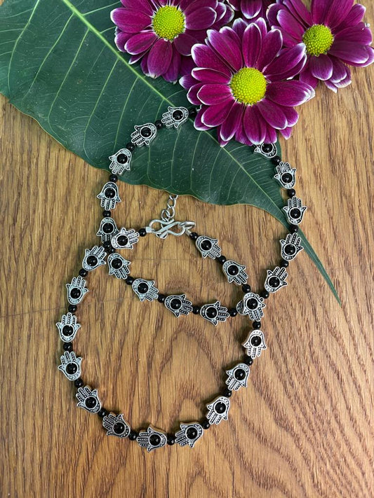 German Oxidised Silver Anklets Ethnic Black Hamsa Beads Payal Silver Plating Paijan Foot Jewellery